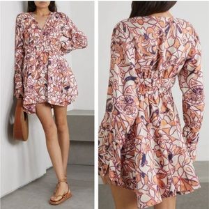 A.L.C. Salina Linen Abstract Printed Long-Sleeve Handkerchief Mini Dress